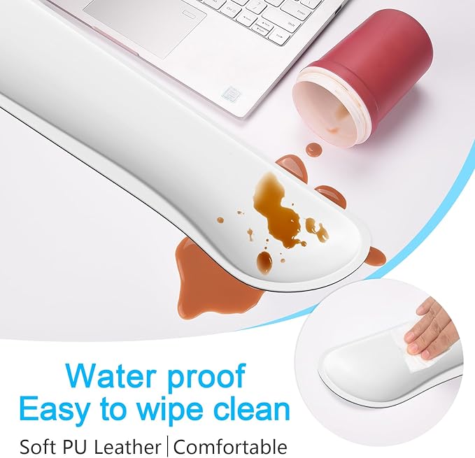 Dapesuom Keyboard Wrist Rest Set, Cute PU Leather Wrist Cushion for Computer Keyboard and Mousepad, Memory Foam Mouse Pad Rests Support with Non-Slip Base for Typing Pain Relief, Laptop, Ivory White