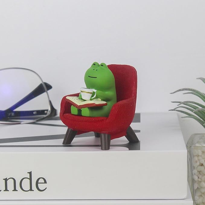 Miniature Frog Figurines - Funny Frog Sculpture for Shelf, Desk Decoration - Frog Desk Accessories - Perfect Cute Frog Gift for Frog Lovers (Red Sofa)