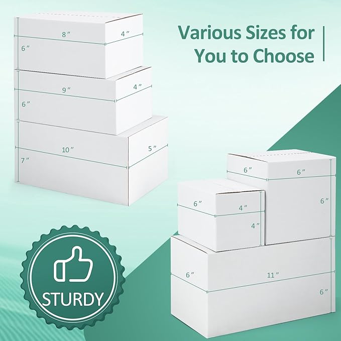 Eupako 8x6x6-Small-Shipping-Boxes-30-Pack-White-Corrugated-Box-Mailers, Cardboard Boxes for Packaging Small Business, Mailing