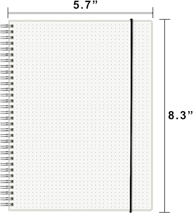 2PCS Dotted Spiral Notebook 5.7" x 8.3" with 120gsm Thick Paper, Elastic Band and Transparent Hard Cover, 160 Pages per Bullet Dotted Journal (2 Pack, A5)