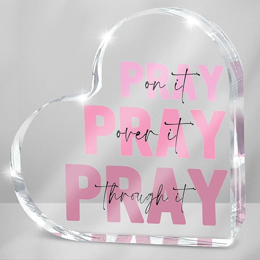 Pink Christian Gifts for Women, Pink Bedroom Decor, Pray on it Pray over it Pray through it Acrylic Sign Decorative for Home Pastor Farmhouse Living Room Church Table Desk bookshelf Decoration