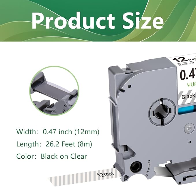 TZe TZ Tape 12mm 0.47 Laminated Clear Label Tape Compatible with Brother TZe-131 TZe131 TZ-131 TZ131 Tape Replacement for Brother Label Maker PTouch PTD210 PTD220 PTD600 PTD410 Printer, 8-Pack