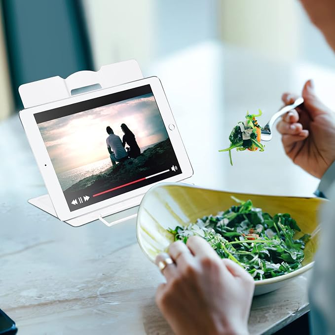 MSDADA Desk Book Stand Metal Reading Rest Book Holder Adjustable Cookbook Documents Holder Bookstands for Recipes Textbooks Music Books Birthday Gift for age 3,4,5,6,7,8,9,10+ Boys Girls (White)