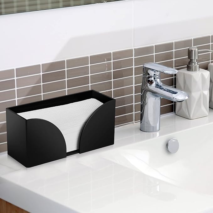 Paper Towel Dispenser Countertop Black Acrylic Paper Towel Holder for Bathroom Folded Paper Towel Dispenser Clear Trifold Napkin Holder for Z-fold, C-fold, MultiFold Trifold - Home Kitchen
