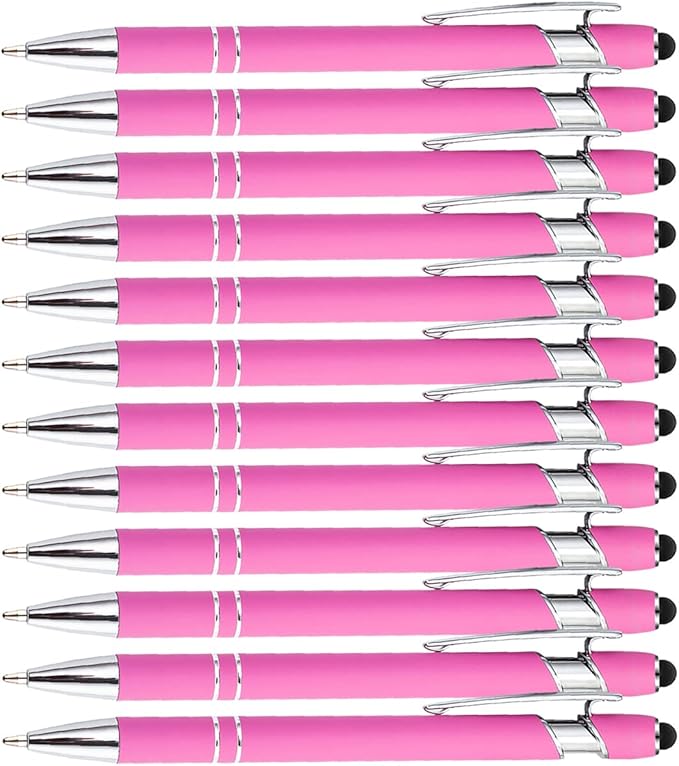 PASISIBICK 12 Pieces Pink Ballpoint Pen with Stylus Tip, 2 in 1 Stylus Stylish Pen, Premium Metal Stylus Pen for Touch Screens, Black Ink, 1.0 mm Medium Point(12 PCS Pink)