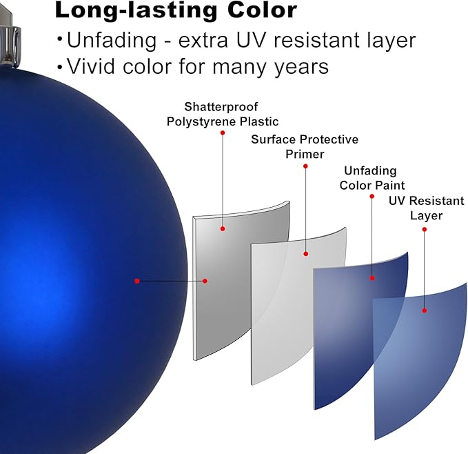 Royal Blue Set of XL (4.0") 4PCS Christmas Balls - Christmas Tree Decoration Ornaments Shatterproof Hanging Balls for New Year Easter Valentine Holiday Decorations