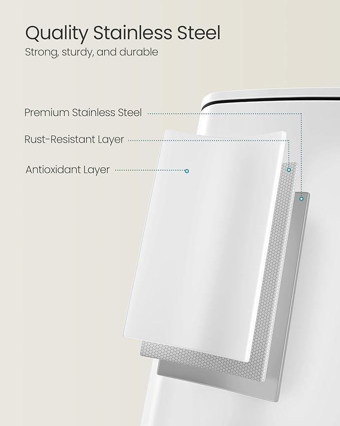 SONGMICS Kitchen Trash Can, 8-Gallon (30 L) Trash Bin, Stainless Steel Garbage Can, with Inner Bucket, Soft Close and Stays Open, Cloud White ULTB593W01