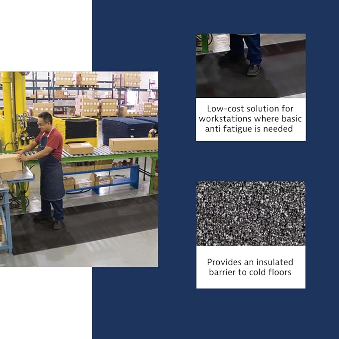 Notrax 411 Sof-Tred™ 3' x 12' x 9/16" Anti Fatigue Mat, Enhanced Slip Resistance with Beveled Edges and Pebbled Surface, Ideal for Industrial and Commercial Workplaces, Black, 411S4312BL
