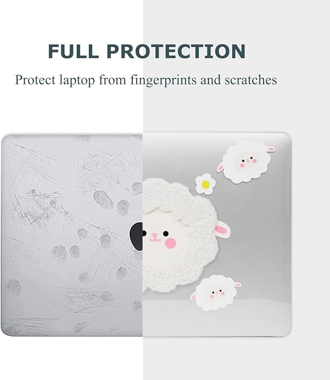 DTangLsm Compatible with MacBook Air 13 inch Case 2022 2021 2020-2018 Model A2337 M1 A2179 A1932 Cute Cartoon Clear Plastic Hard Shell Case with Cute Plush Sheep & Keyboard Cover, Cute Cartoon Sheep