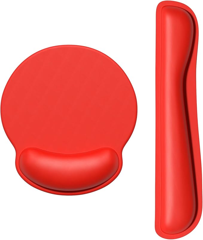 Dapesuom Keyboard Wrist Rest and Mouse Pad with Wrist Support, Cute Memory Foam Cushion for Keyboard and Mouse Set, Ergonomic Desktop Pad Rests with Non Slip Base for Easy Typing & Pain Relief, Red