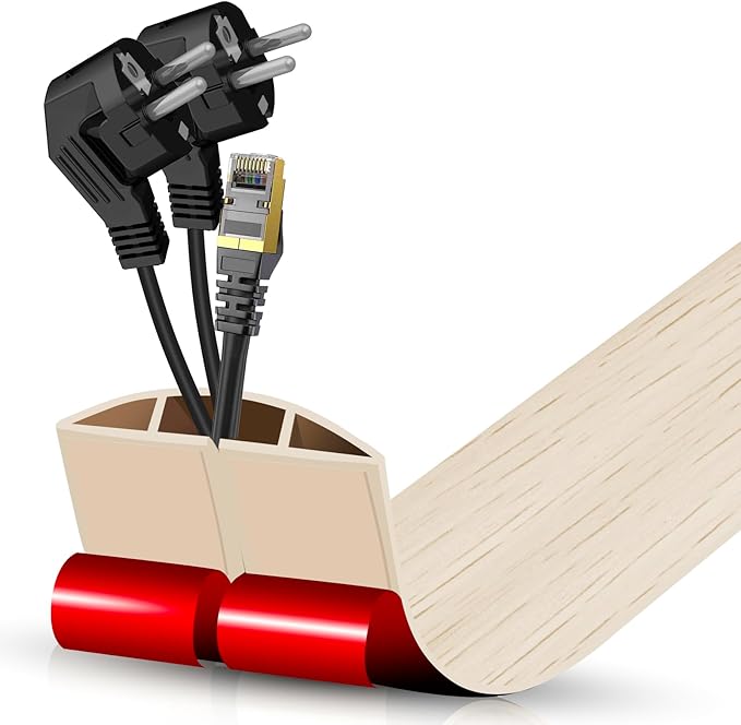 Floor Cord Cover Cavity 0.8"x0.37" Self Adhesive Cord Hider, 3.3FT Low Profile Cable Management, Extension Strip Protector for Wires, Prevent Cable Trips for Offices, Gyms, Exhibitions (Yellow Wood)