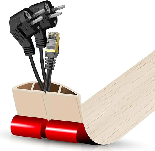 Floor Cord Cover Cavity 0.8"x0.37" Self Adhesive Cord Hider, 3.3FT Low Profile Cable Management, Extension Strip Protector for Wires, Prevent Cable Trips for Offices, Gyms, Exhibitions (Yellow Wood)