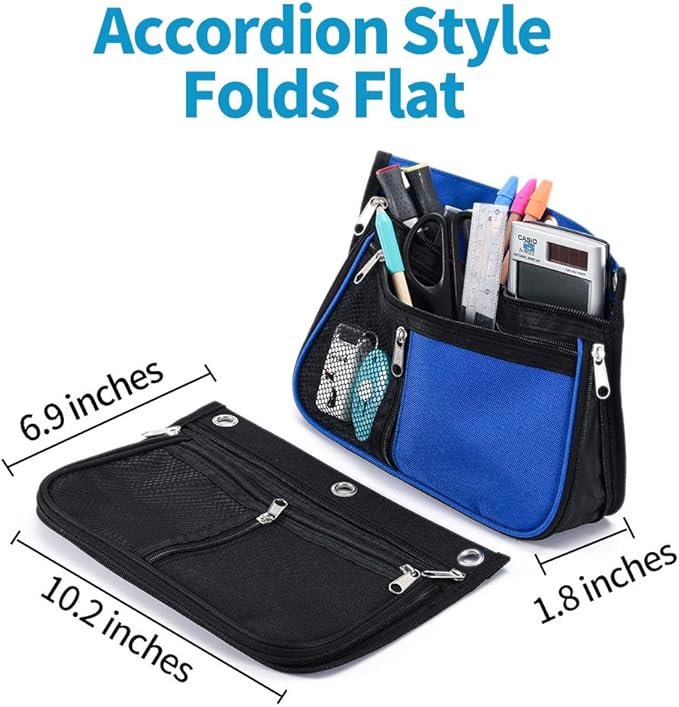 Sooez Expandable Zipper Pencil Pouch for Binder - Large Capacity, 3 Ring, Fabric Pockets - 2 Pack, Grey & Pink