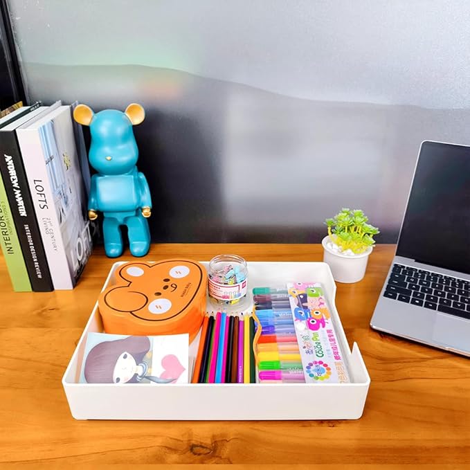 Letter-Size Desk Drawer Organizer, A4 Plastic Paper Tray, Stackable File Holder for Office, School, Home Storage (White)