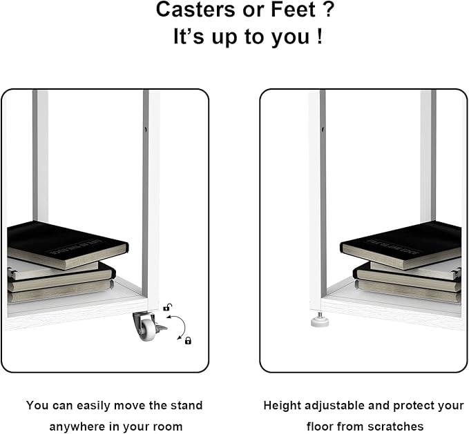 VEDECASA Mobile High Printer Stand with Power Outlet Charging Plugs USB Port Office Storage Shelf Includes Computer Tower CPU Stand Holder with Wheel (White)