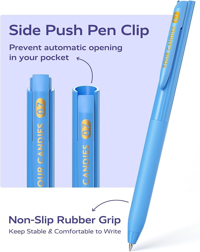 Four Candies Quick Dry Ink Colored Pens Set, 24 Colors Retractable Gel Pen, 0.7mm Fine Point Colorful Pens for Note Taking & Drawing, Colored Gel Pens with Comfort Grip for Office, School & Home