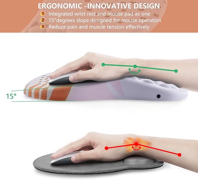 Mouse Pad Wrist Support, Ergonomic Mouse Pad with Wrist Rest, Comfortable Computer Mouse Pad for Laptop, Pain Relief Mousepad with Non-Slip PU Base Tropical Leaves