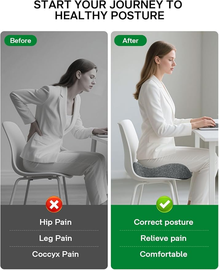 Seat Cushion - SC 100 Seat Cushions for Office Chairs, Car Seat, Wheelchair - Sciatica & Tailbone & Coccyx Pain Relief Pillow for Driver Sedentary People（Size:17 * 14.6 * 3.54 in）