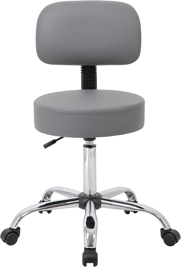 Boss Office Products Be Well Medical Spa Professional Adjustable Drafting Stool with Back, Grey (B245-GY)
