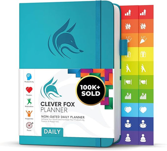 Clever Fox Daily Planner – Undated Planning Notebook with Hourly Schedule & To-Do List – Personal Day Task & Work Organizer, 6 Months (Turquoise)