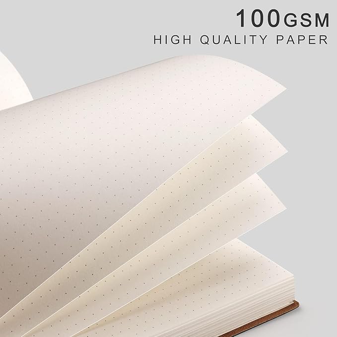 EMSHOI Dotted Journal Bullet Notebook, B5 Large Softcover Leather Journal, 192 Numbered Pages 100gsm Thick Dot Grid Notebook for Drawing Women Men Work School Supplies, 7.48"x10.15"-Green