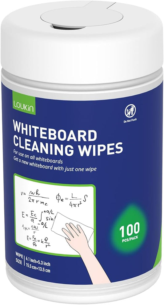 Loukin Whiteboard Cleaning Wipes, Dry Erase Board Cleaning Wipes, Non-toxic White board Wipes, 100 Wipes per Canister
