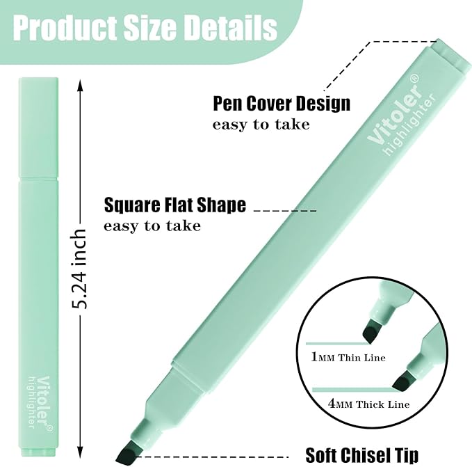 Vitoler Highlighters Assorted Colors,8 Pack,Soft Chisel Tip,Cute Highlighters Set for Aesthetic School Office Supplies,Book Markers