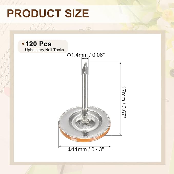 uxcell 120Pcs Push Pins, 11mmx17mm Round Flat Head Decorative Thumb Tacks Upholstery Tacks for Cork Board Office Wall Hangings, Orange