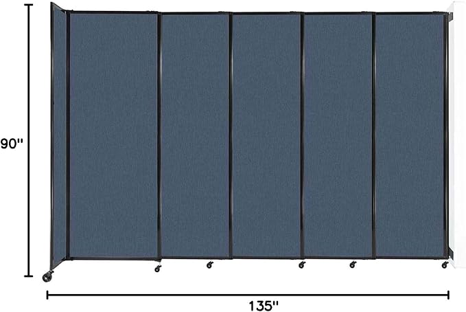 Wall-Mounted Sliding StraightWall Room Divider | Adjustable Widths | Locking Wheels | Room Separator | Up to 11'3" Wide x 7'6" Tall Ocean Fabric Panels
