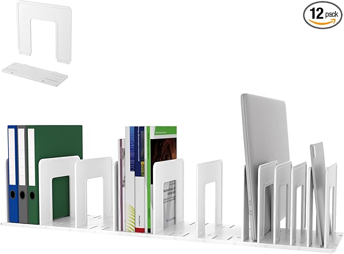 Adjustable Vertical File Sorter Sturdy Plastic Expandable Upright File Holder, Desktop Binder Organizer, Home School Office Organization Bookshelf Divider, Assemble Easily Endlessly, White