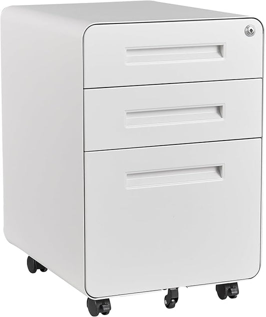 STANI 3 Drawer Filing Cabinet, Metal Filing Cabinet Legal/Letter Size with Lock, Mobile Storage Cabinet for Home and Office, Fully Assembled Except Wheels White