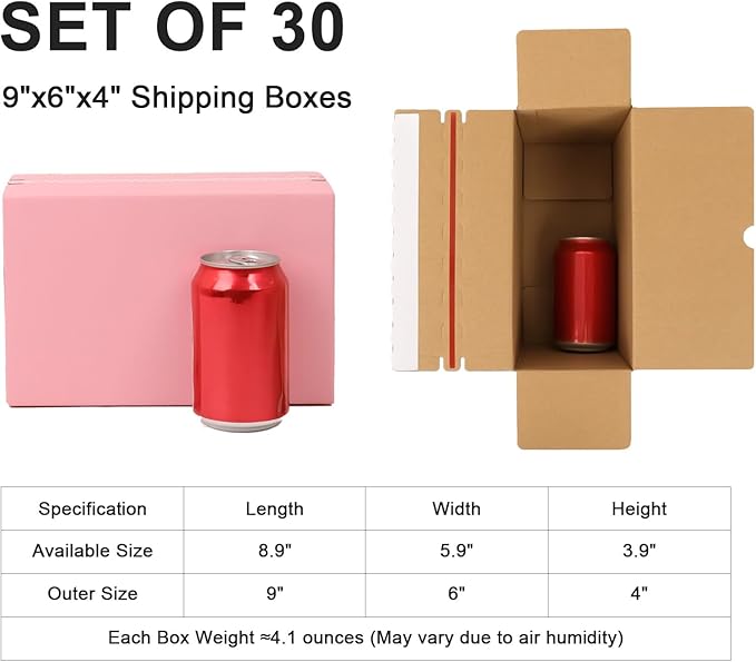 30 Pack 9x4x6" Shipping Boxes, Medium Bulk Corrugated Mailers Cardboard Pink Zipper Boxes for Packaging Small Business