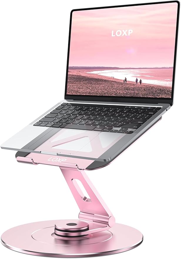Ultra-Stable Swivel Laptop Stand for Desk, 300% Larger Base Stability, Military-Grade Aluminum, Height Adjustable Stylish Laptop Stand for Women, Suitable for 10"-17.3" Laptops Rose Gold