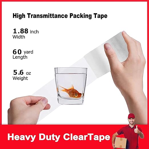 Packing Tape (18 Rolls),2.7mil, Heavy Duty Packaging Tape for Shipping Moving Sealing, 1.88 Inch x 60 yd Per Roll, Total 1080 Yards (18)