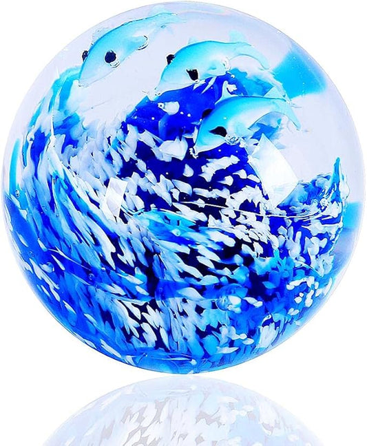 EUSTUMA Hand Blown Glass Dolphin Figurine Ornament,Sea Animal Ornament for Fish Tank Aquarium,Sea Animals Collection for Birthday Gift,Office Paperweight Glass Ball
