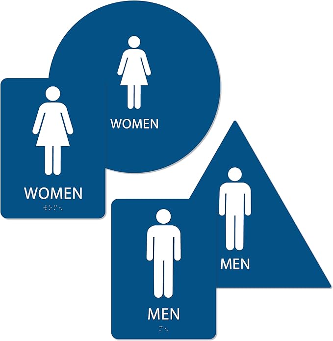 ALPHA DOG ADA SIGNS Men's Women's Restroom Sign Bundle 6x9 inch ADA Compliant Business Wall Mount Indoor Outdoor Easy Install USA Made (Blue)