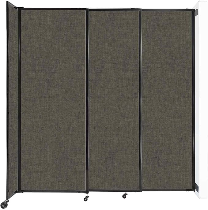 Wall-Mounted Sliding StraightWall Room Divider | Adjustable Widths | Locking Wheels | Room Separator | Up to 7'2" Wide x 7'6" Tall Mocha Fabric Panels