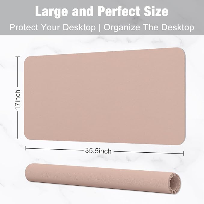 Hsurbtra Desk Pad, 35.5" x 17" PU Leather Desk Mat, XXL Extended Mouse Pad, Waterproof Desktop Blotter Protector, Non-Slip Ultra Thin Large Laptop Keyboard Writing Mat for Office Home, Beige Apricot