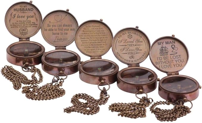 to My Husband I Love You, Brass Compass Engraved Gifts for Men, Bronze for Men, Romantic Gifts for Him/Her, Keepsake Gifts for Husband, 5th/25th 50th Wedding Ideas