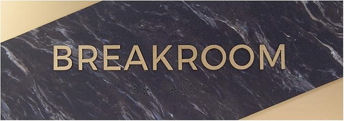 Breakroom Sign With Braille/Small Business Easy Adhesive Mount Door And Wall Sign / 3" x 9" / Dark Marble Design