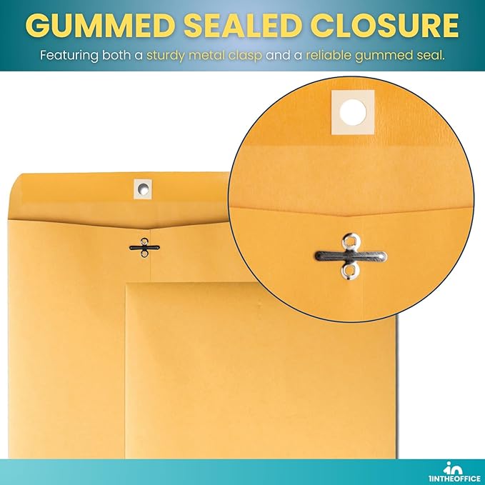 1InTheOffice Clasp Envelopes 10x13, Catalog Envelopes, Heavy-duty Clasp and Gummed Closure, Brown Kraft, 100/Pack