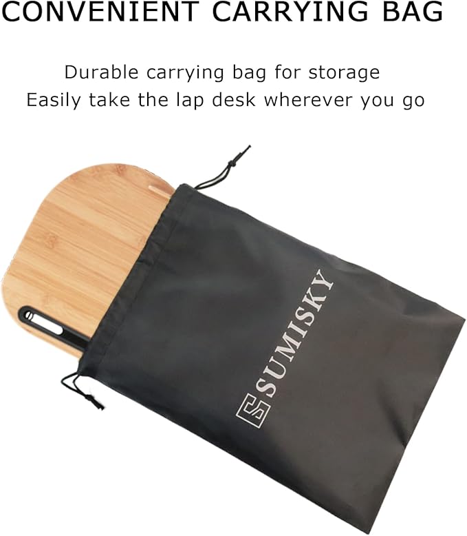 SUMISKY Lap Desk for 14" Laptops-Bamboo Laptop Desk with Cushion & Phone Holder, Portable Laptop Stand with Tray, 15x11 Inches with Bag