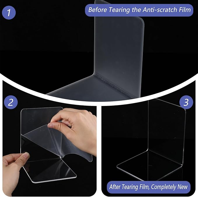 16 Pcs Bookends Clear Acrylic Bookends for Shelves Heavy Duty L Shaped Dividers Bookshelf Dividers for School Library Home Movies CDs File
