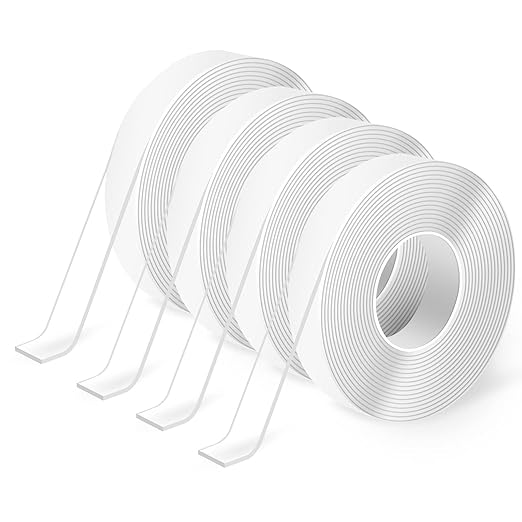 Art3d Double-Sided Tape (4-Roll of 10FT), Removable, Traceless, Washable, Reusable - Multipurpose Tape as Seen on TV (1/24" x 1/2" x 10', 4)