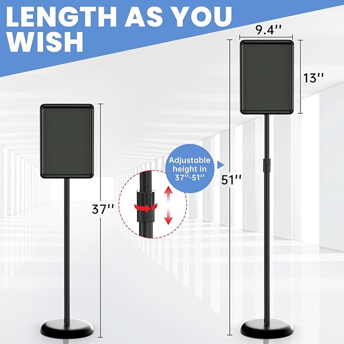 Sign Stand Holder 8.5x11 inch - Adjustable Sign Holder Stand for Display with Heavy Duty Base, Floor Standing Sign Holder for Business, Retail, Events, Offices, Trade Show(Black 8.5×11 inch - 1 Pack)