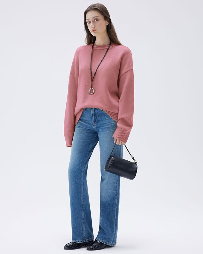 SUUKSESS Women Cashmere Oversized Long Sleeve Pullover Sweater Crew Neck Jumpers