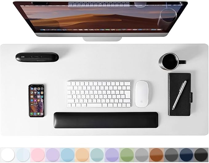 Leather Desk Pad Protector, Mouse Pad, Non-Slip Computer Mat for Desk, PU Leather Office Desk Mat for Home & Office, Waterproof Laptop Desk Blotter Pad for Keyboard and Mouse, White (15.7''X31.5'')