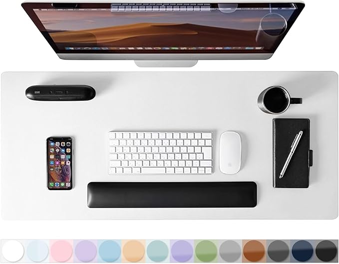 Desk Pad Protector Mouse Pad, Non-Slip Computer Mat for Desk, PU Leather Office Desk Mat, Waterproof Desk Pad for Keyboard and Mouse, Laptop Desk Blotter Pad for Home and Office, White (17''X36'')