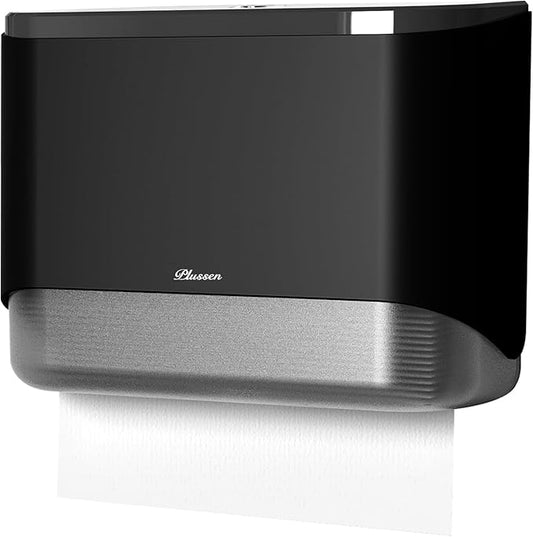 Paper Towel Dispenser Wall Mount, Adhesive No Drilling Multifold Trifold Cfold Commercial Hand Towel Dispenser (Black-PN6012)