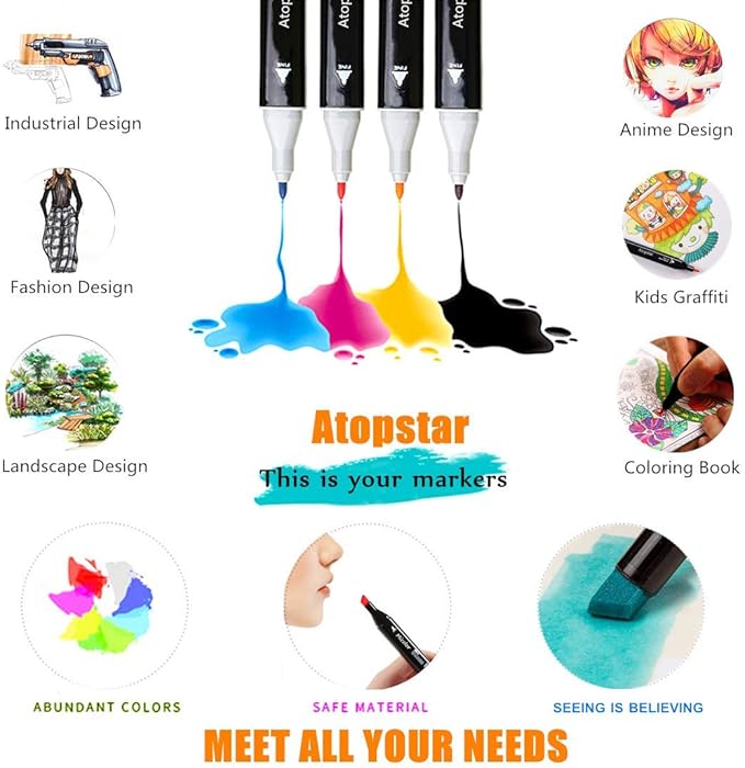 168 Colors Alcohol Markers Artist Drawing Dual Tip Marker Pen for Adult Coloring Painting Supplies Perfect for Kids Boys Girls Students Adult(168 Black Shell)